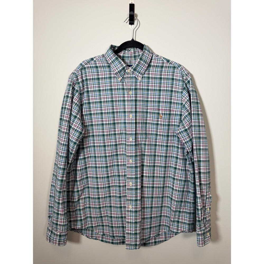 Polo Ralph Lauren Mens XL Plaid Button Down Shirt Green Purple Long Sleeve Pony